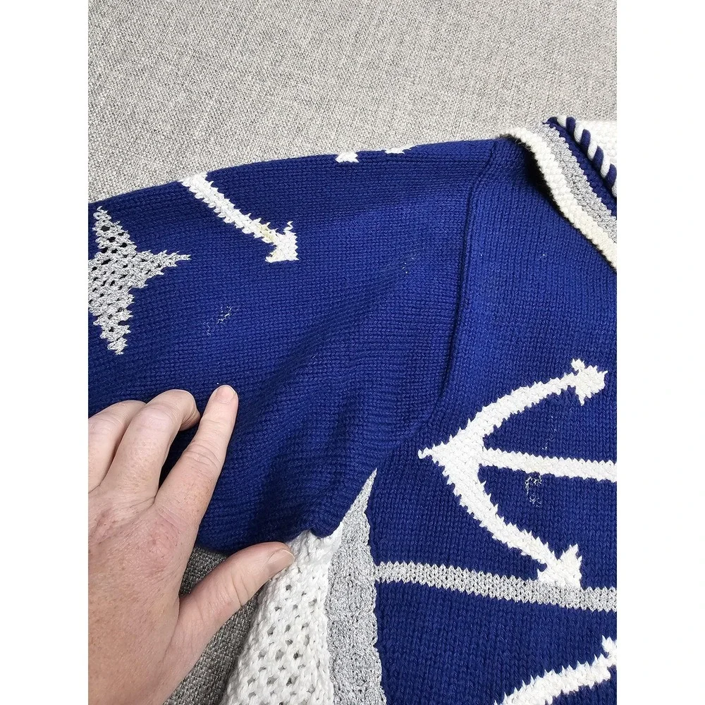 Vintage Berek 2 Cardigan Sweater Womens‎ Medium Blue Anchor Nautical Knit Stars